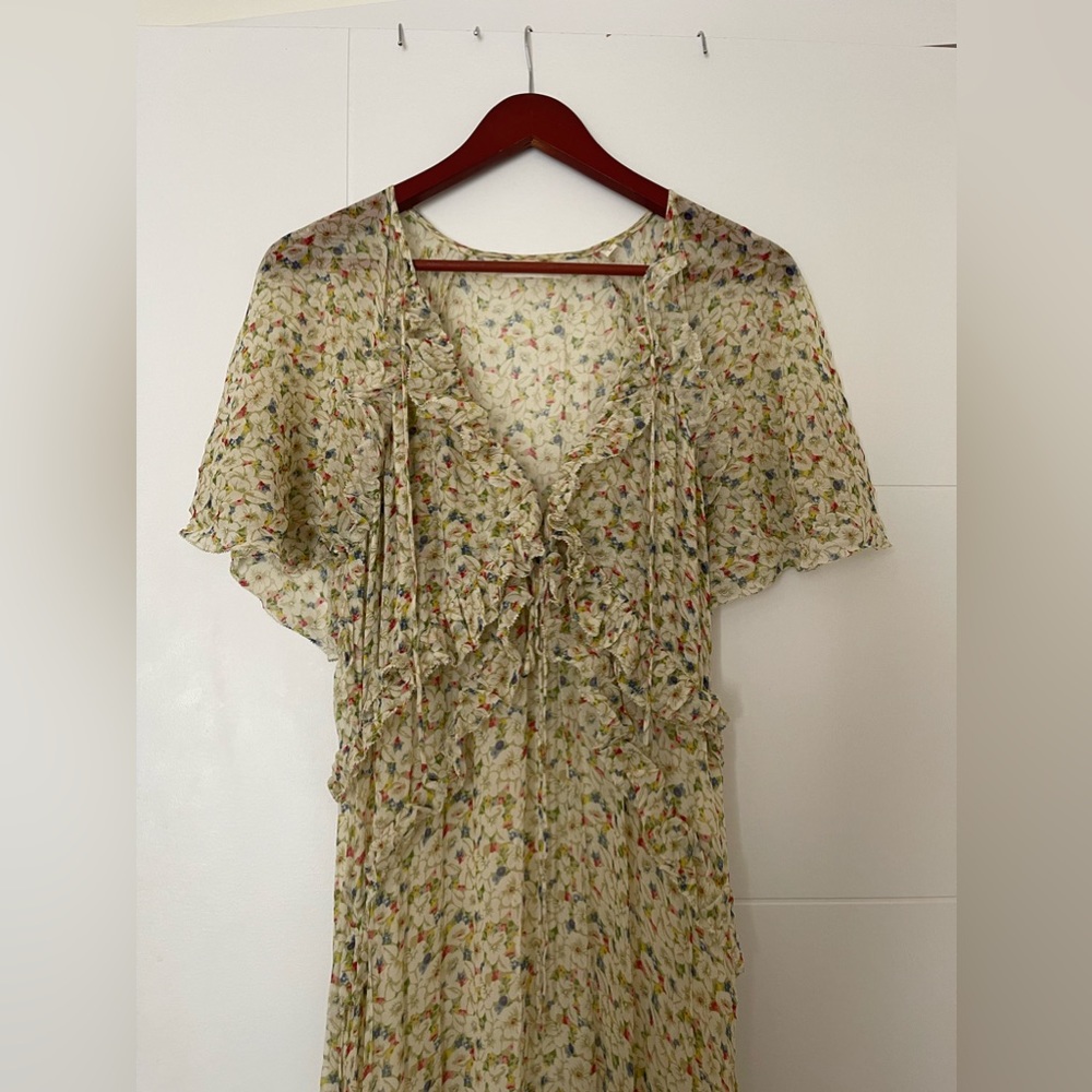 Doen Antoinette Floral Silk Maxi Dress - Chamomile Garden, size M/L